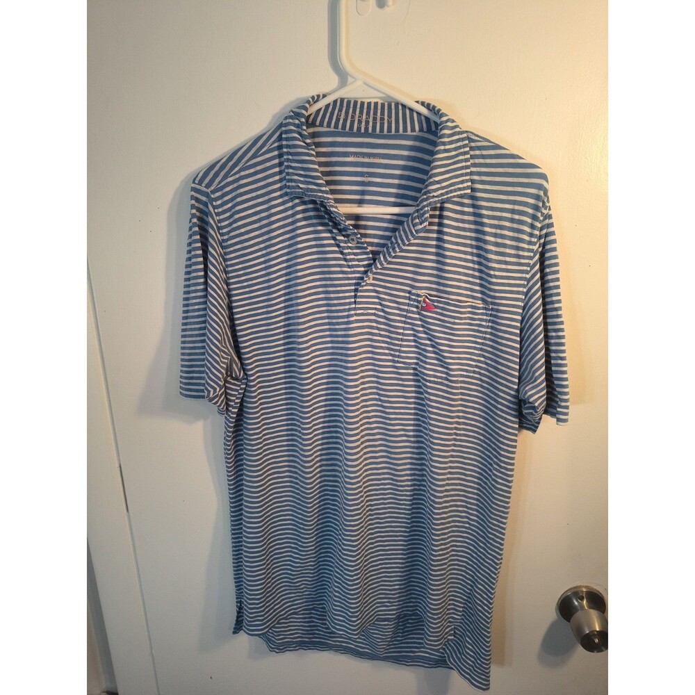 B Draddy Polo Shirt Mens Small Blue White Stripe Pima Cotton Golf Pocket Peru